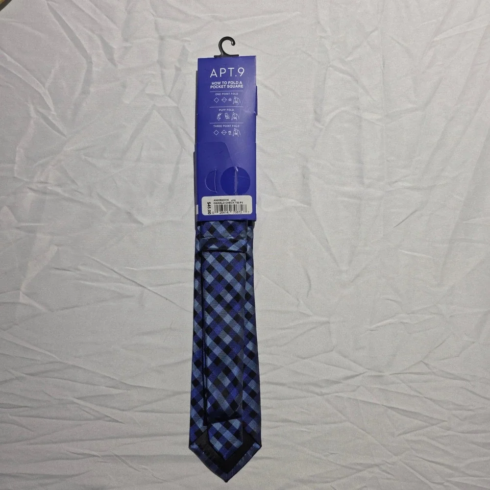 Apt. 9 Mens Tie and Pocket Square Set Blue Black Oswald Check Occasion Set NWT